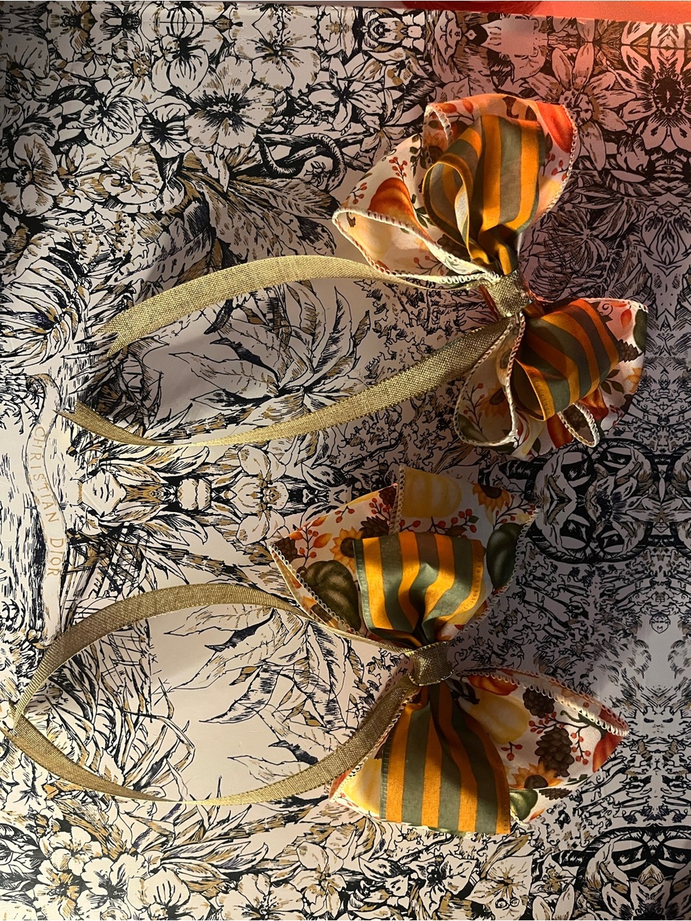 Handmade Gold Ribbon Floral & Stripe Bow Headbands - Women Accessories